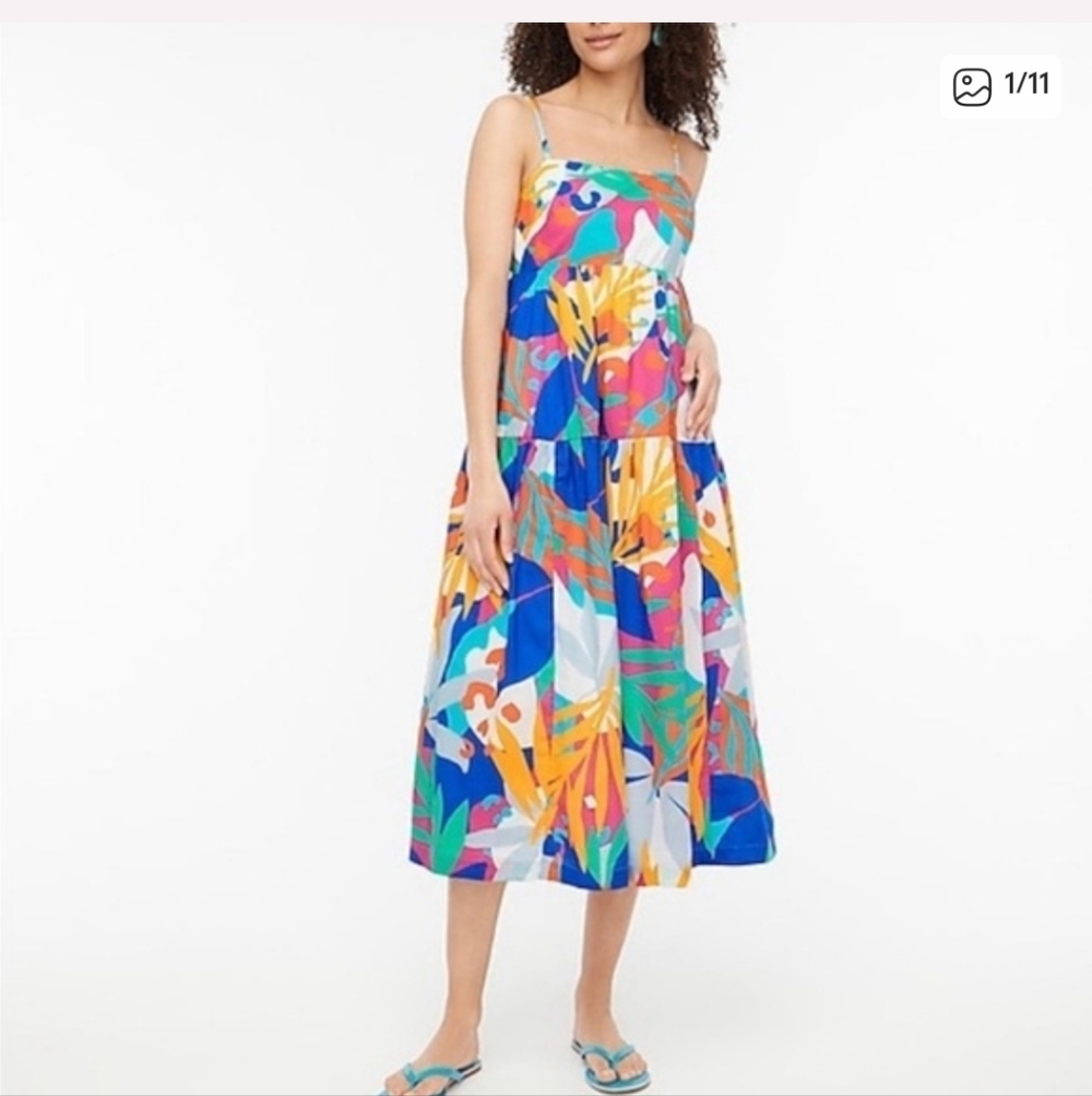 J. Crew Floral Tie-back Maxi Dress Size 4 Petite Island Turquoise Neon
